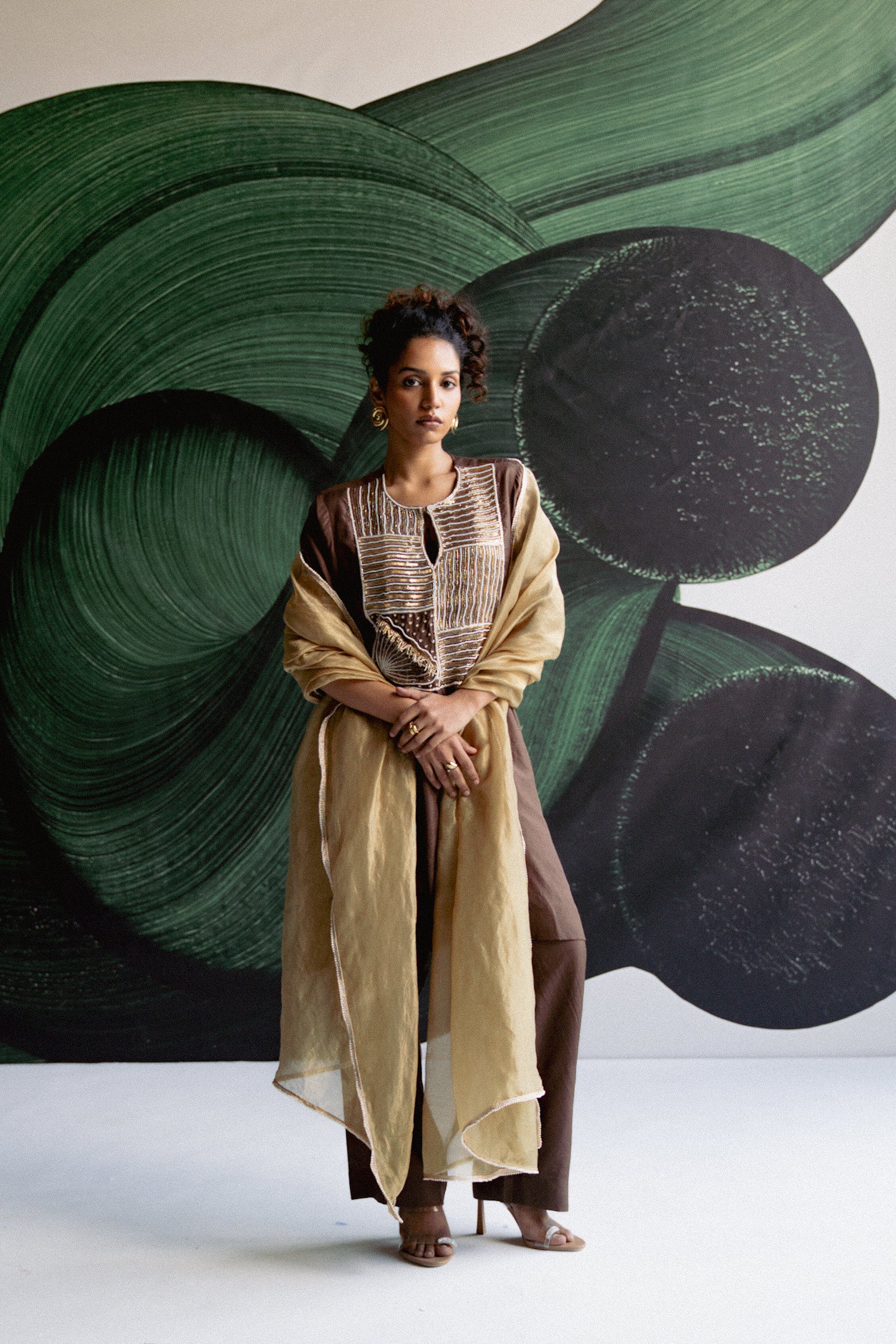 BROWN AND GOLD KURTA SET