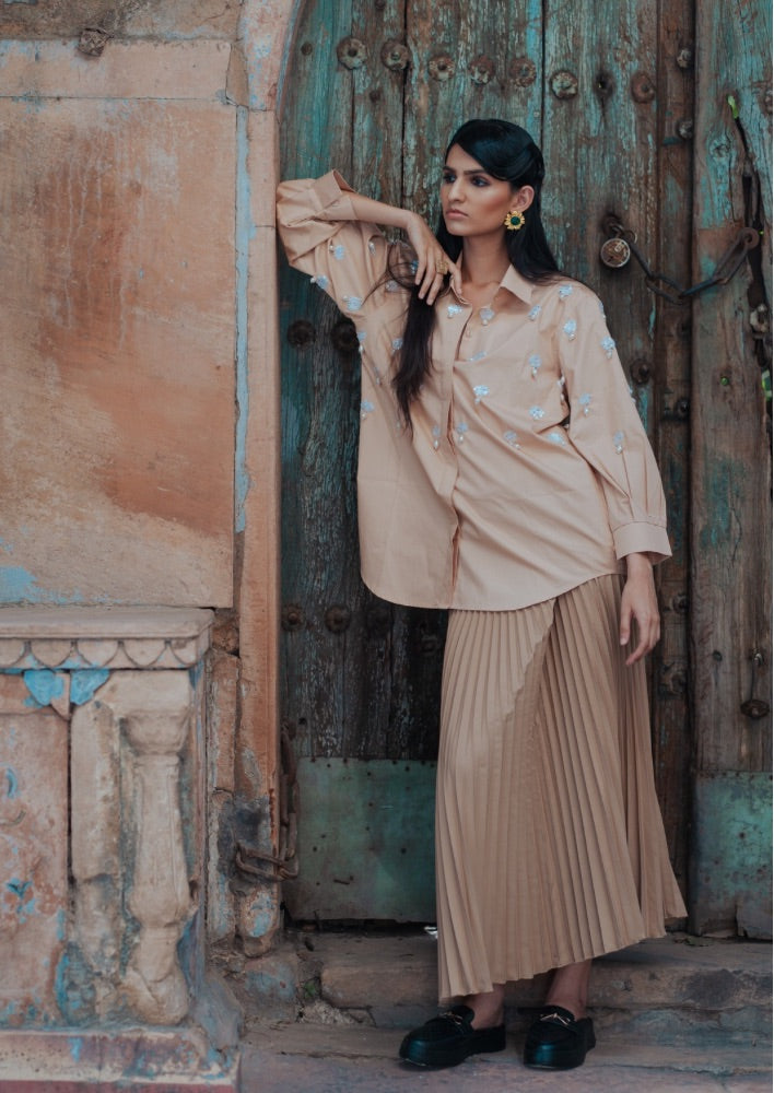 Beige Pearl Drop Shirt - Shirt