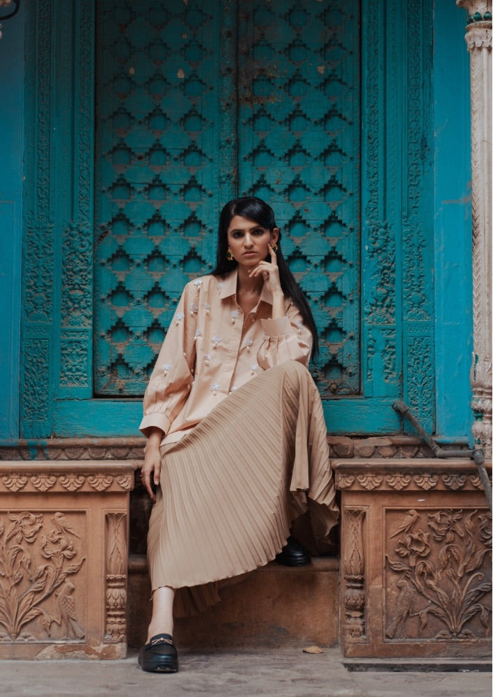 Beige Pearl Drop Shirt - Shirt