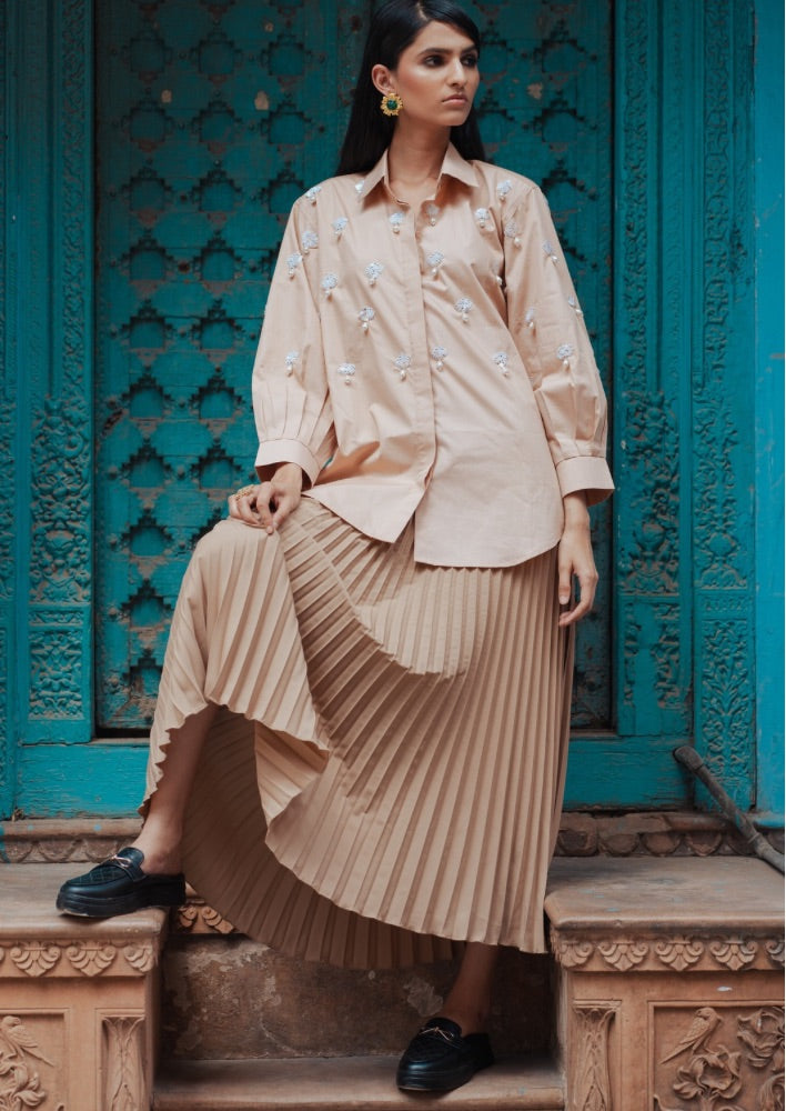 Beige Pearl Drop Shirt - Shirt