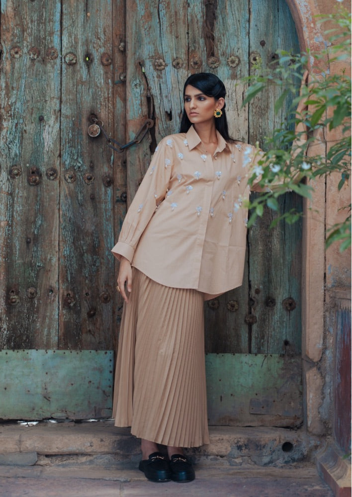 Beige Pearl Drop Shirt - XS - Shirt