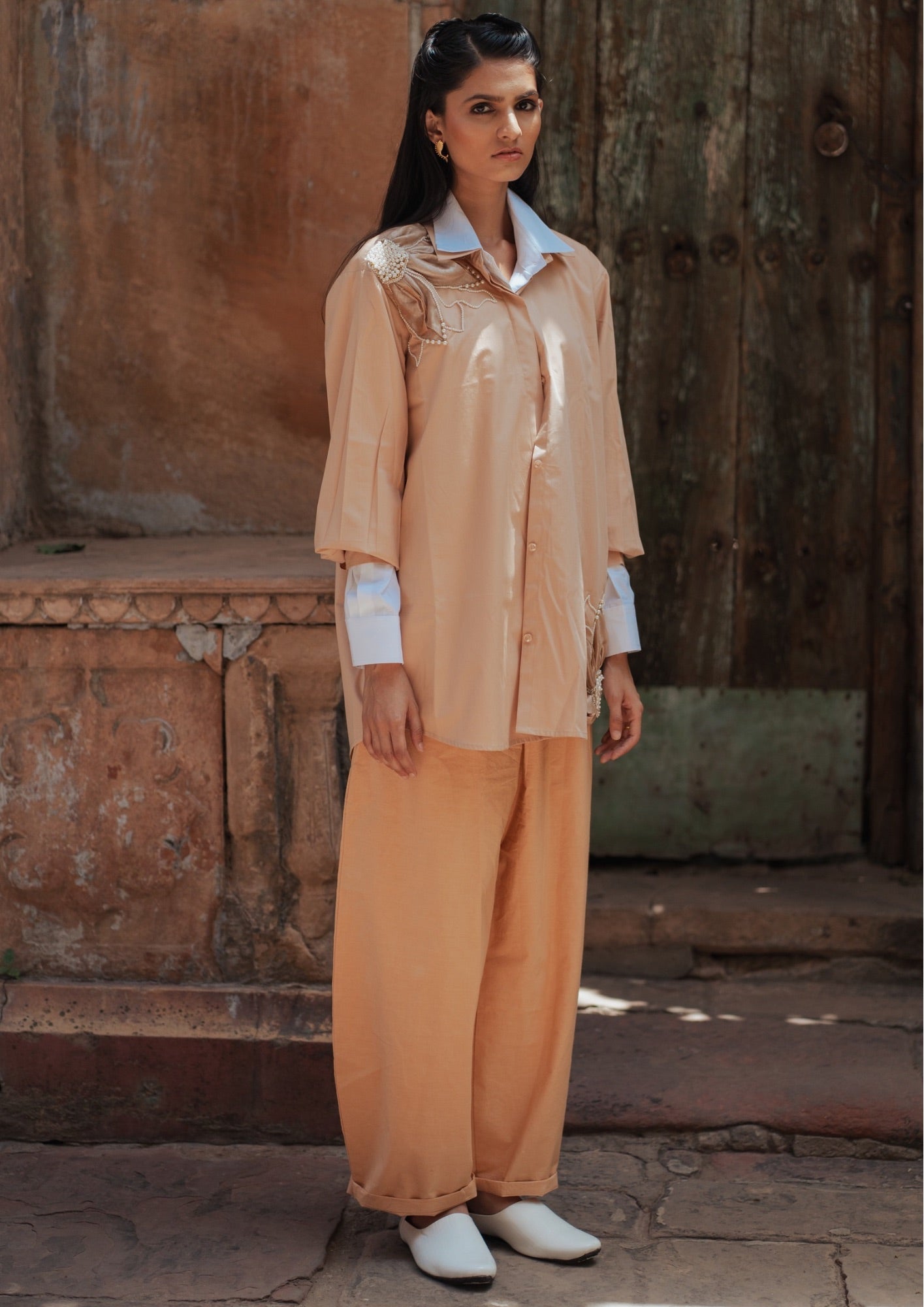 Beige tissue flower Shirt - XS - Shirt