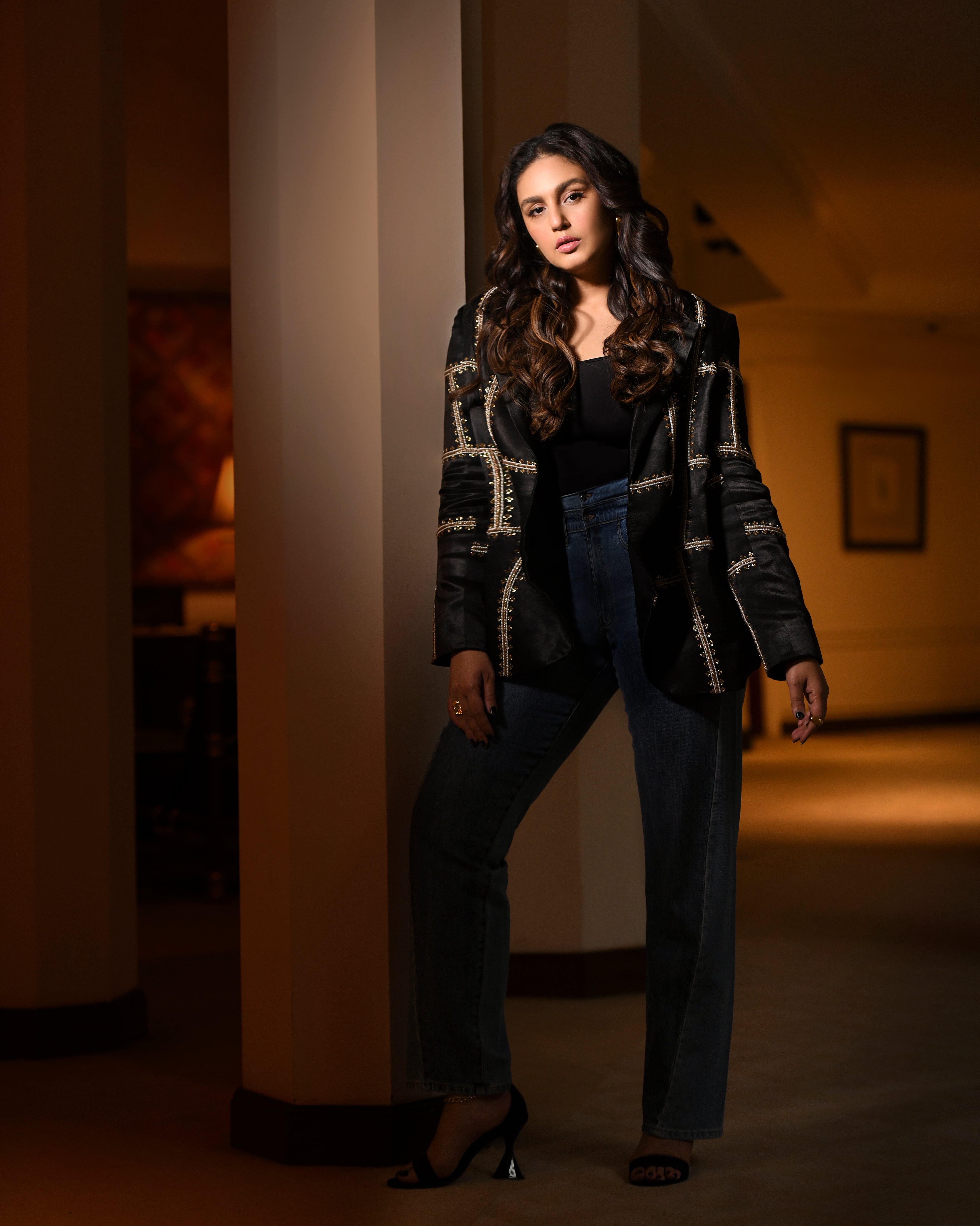 Huma Qureshi in Esha Arora Black Blazer
