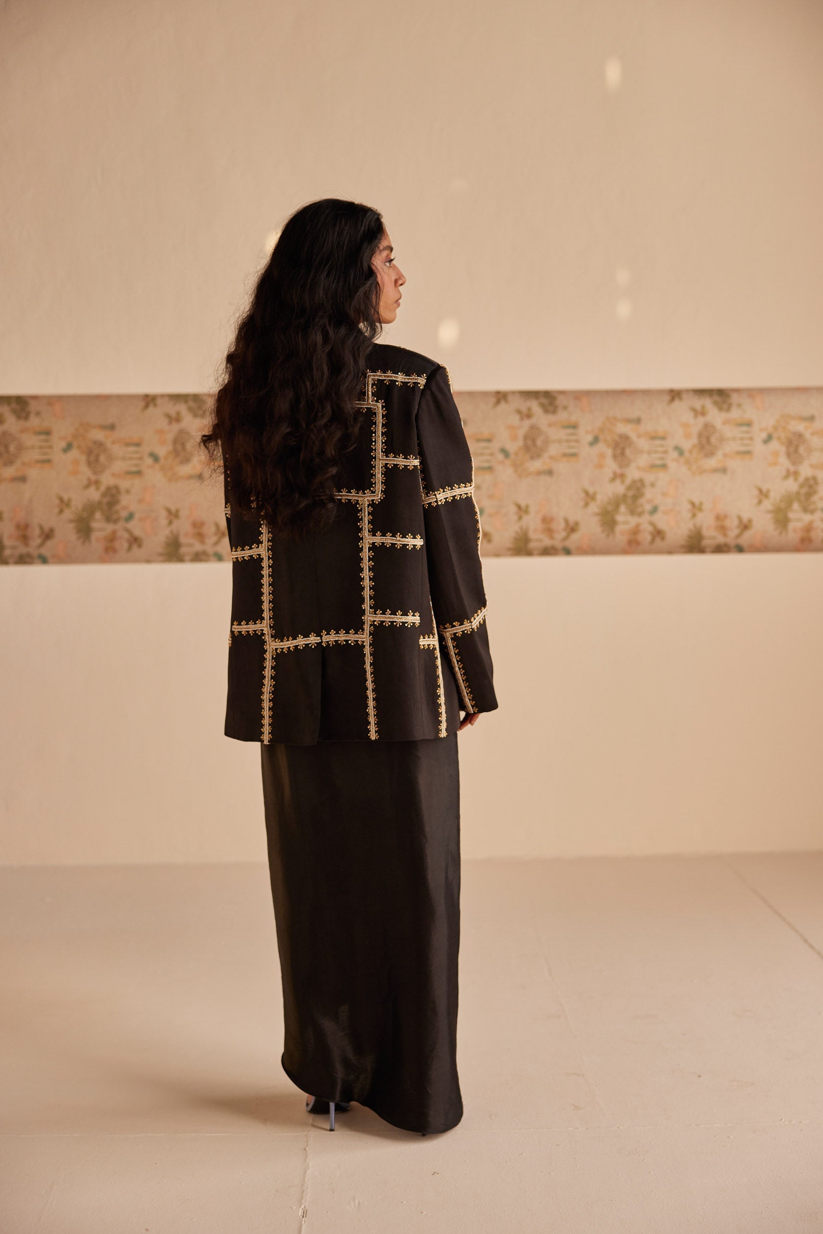Black Blazer with Dhoti Skirt - Suit