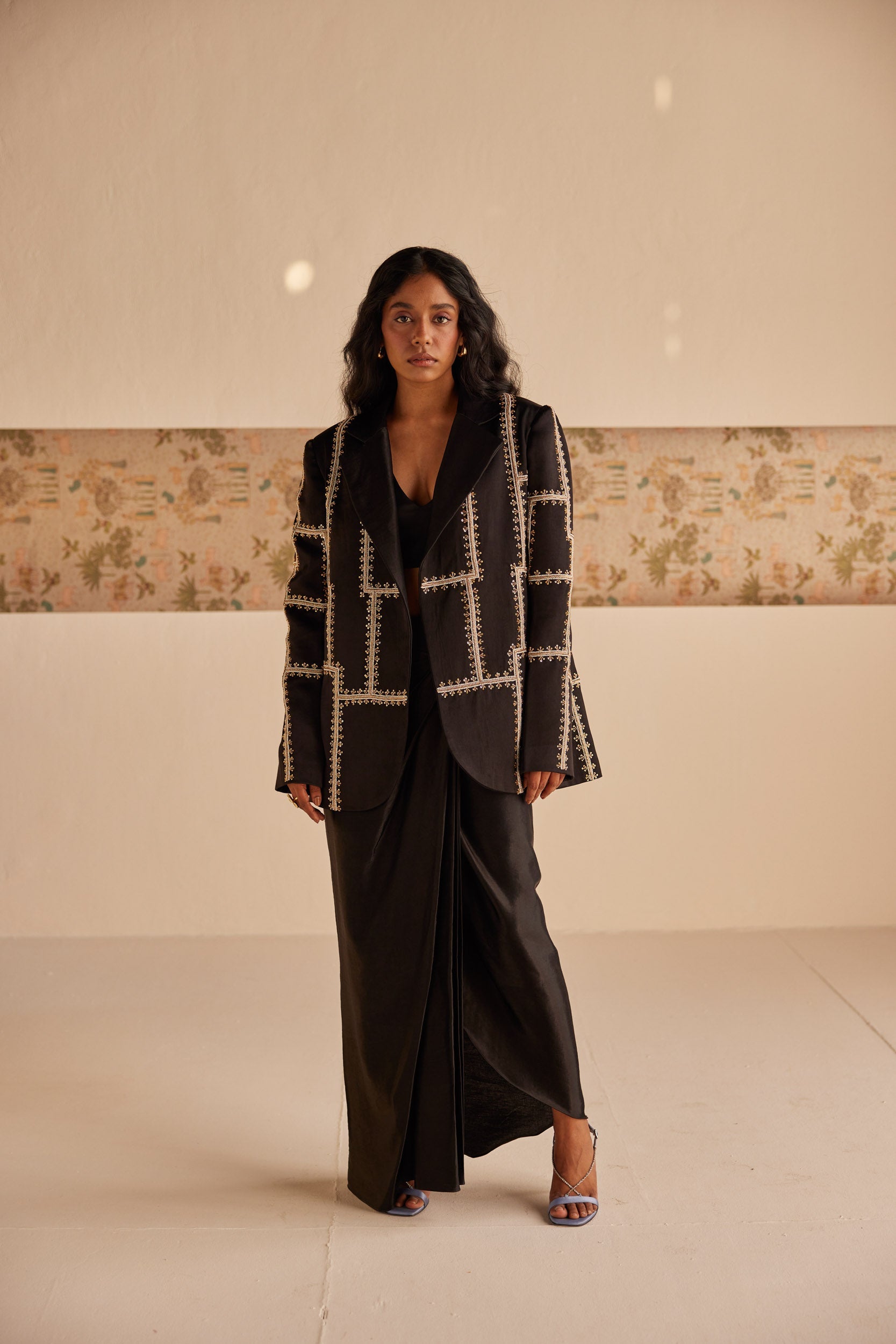 Black Blazer with Dhoti Skirt - XS - Suit