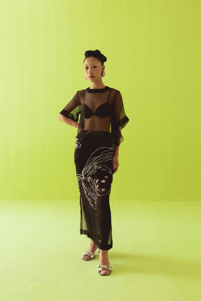 BLACK BLAZER WITH SHEER SKIRT - blazer set