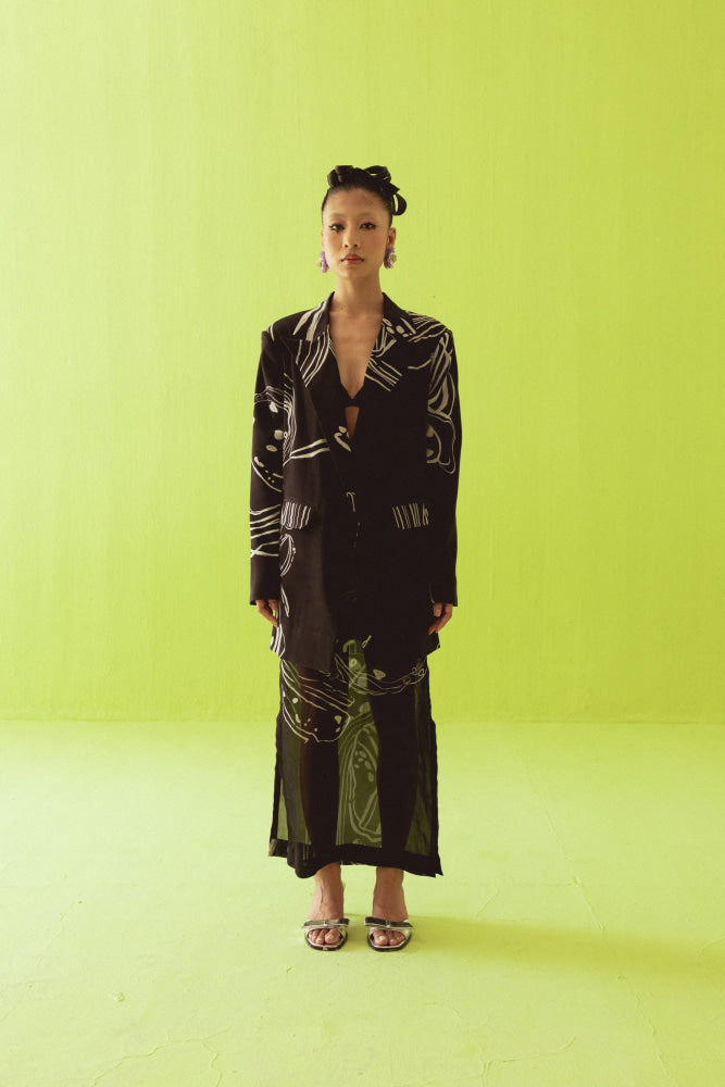 BLACK BLAZER WITH SHEER SKIRT - blazer set