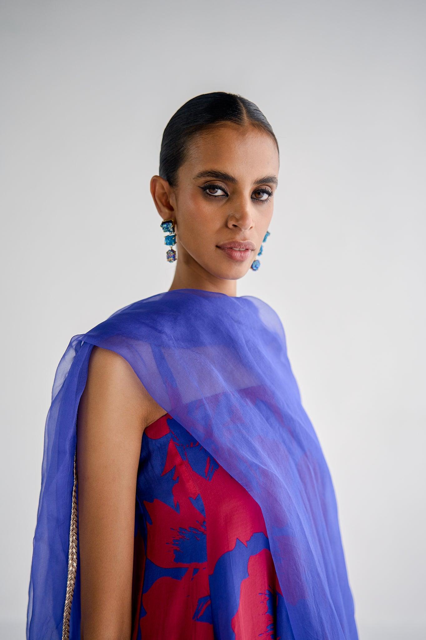 BLUE ANARKALI SHARARA SET - Esha Arora