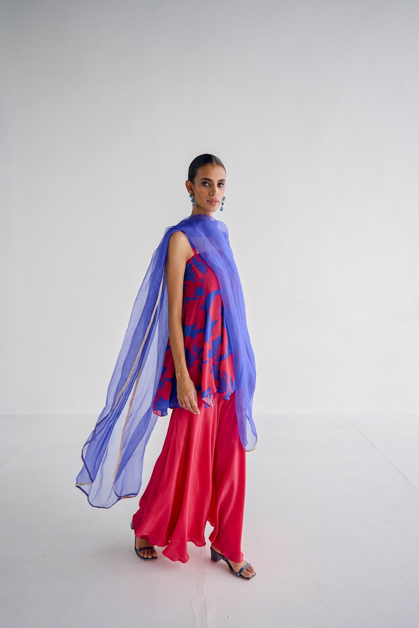 BLUE ANARKALI SHARARA SET - Esha Arora