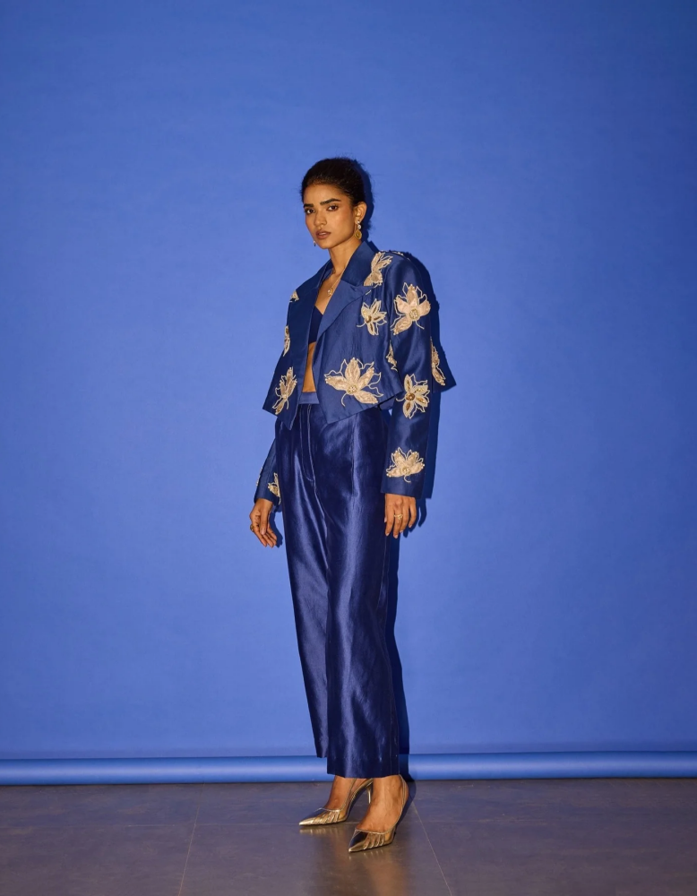 Blue Crop Blazer Set - blazer set