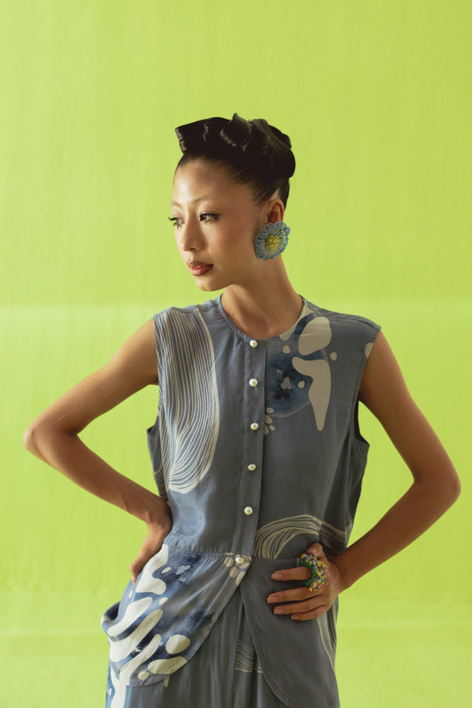 BLUE WAISTCOAT AND PALAZZO - XS - coord set