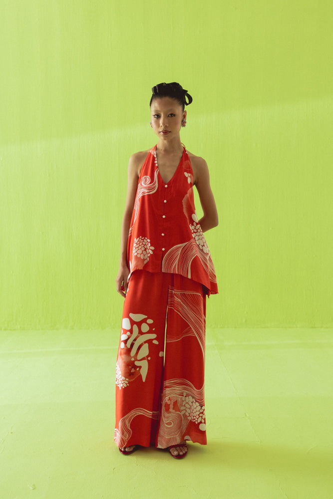BRIGHT RED HALTER SET - coord set