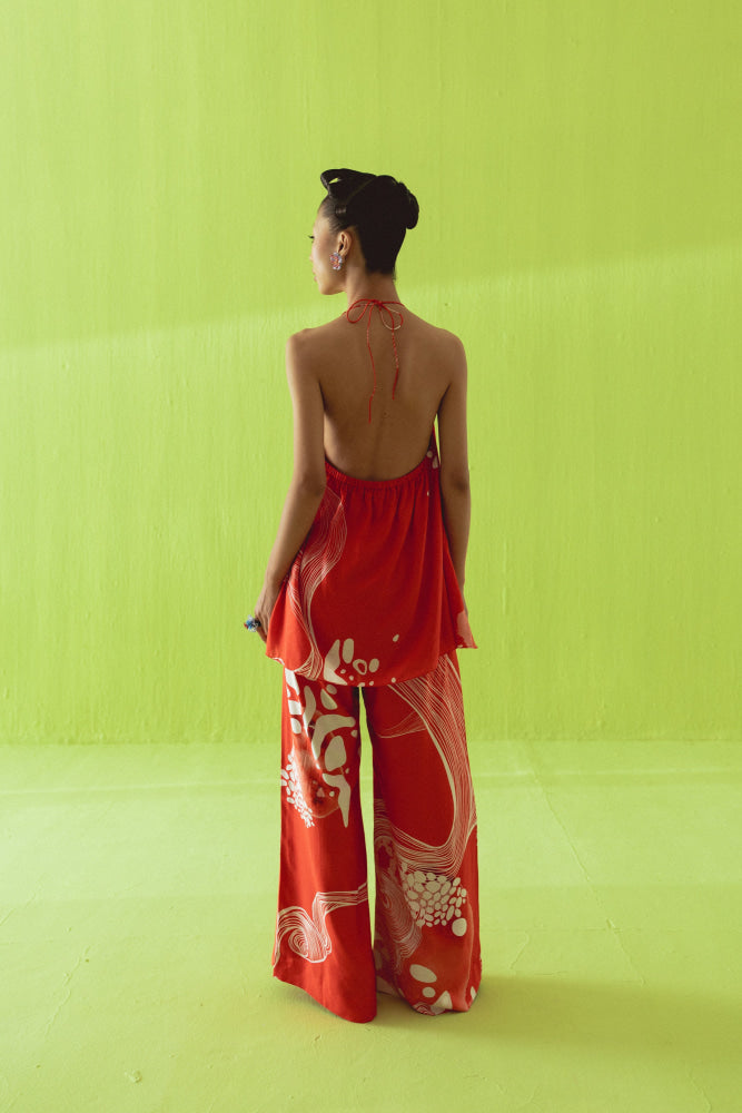 BRIGHT RED HALTER SET - coord set