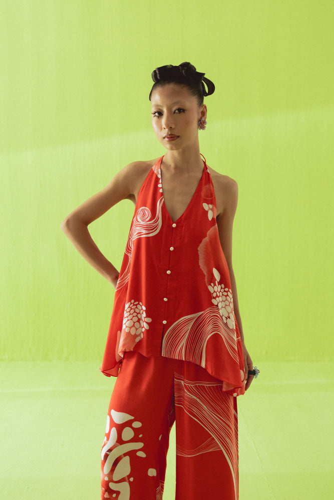 BRIGHT RED HALTER SET - XS - coord set