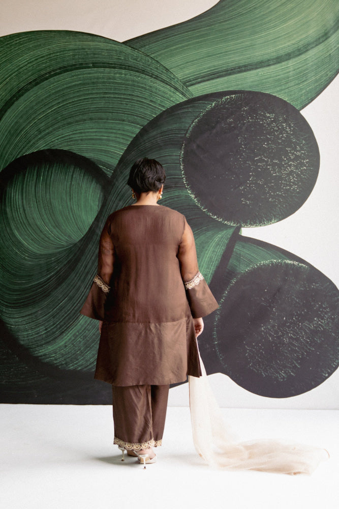 BROWN A LINE KURTA SET - kurta set