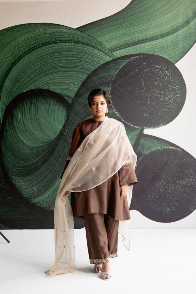 BROWN A LINE KURTA SET - kurta set