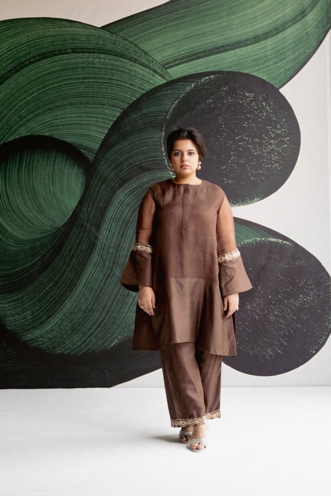 BROWN A LINE KURTA SET - kurta set