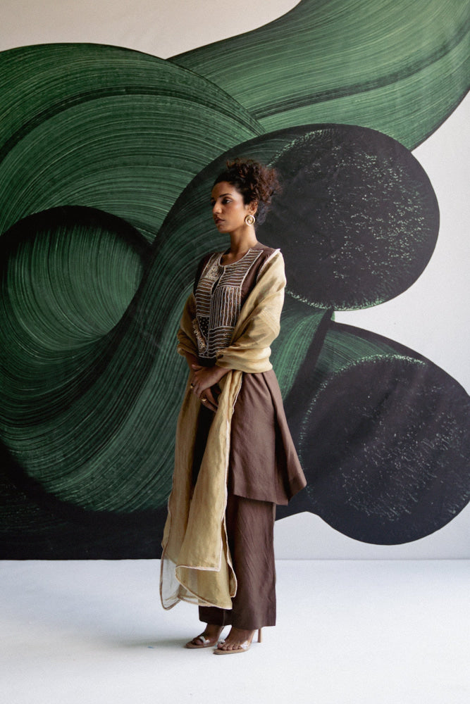 BROWN AND GOLD KURTA SET - kurta set