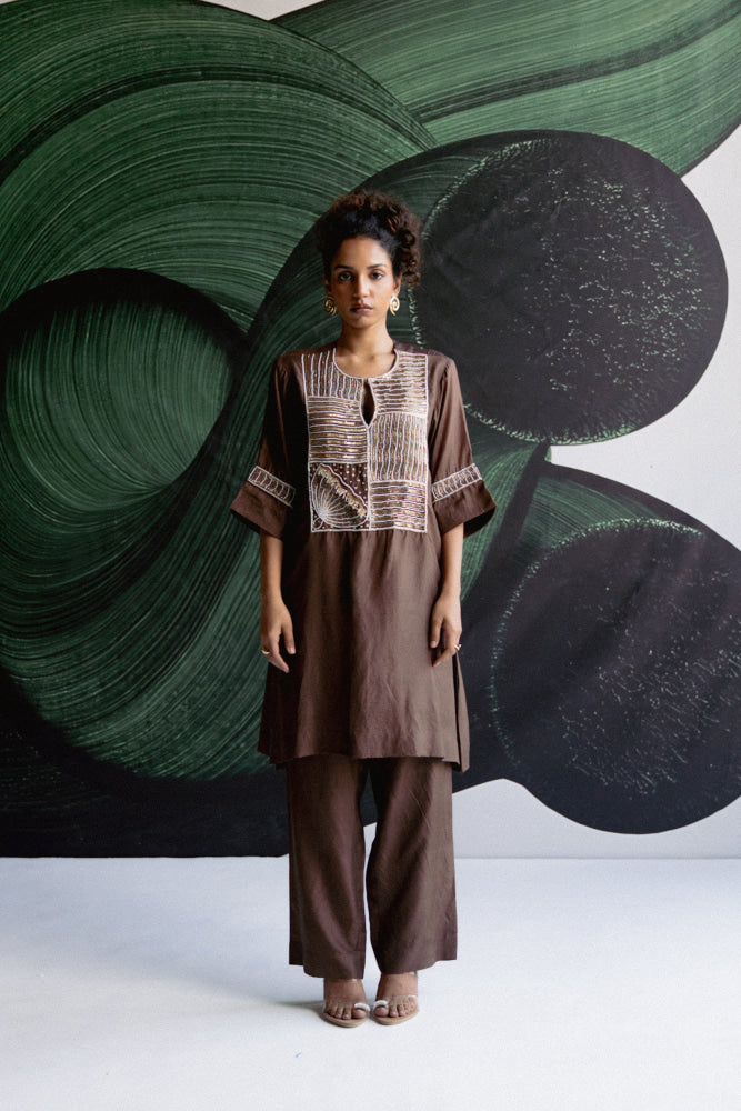 BROWN AND GOLD KURTA SET - XS - kurta set