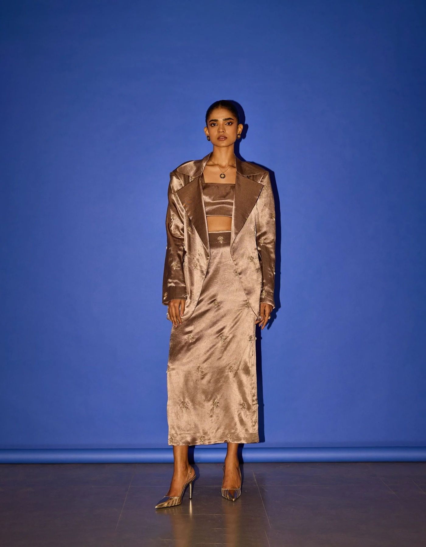 Brown Blazer Skirt Set - blazer set