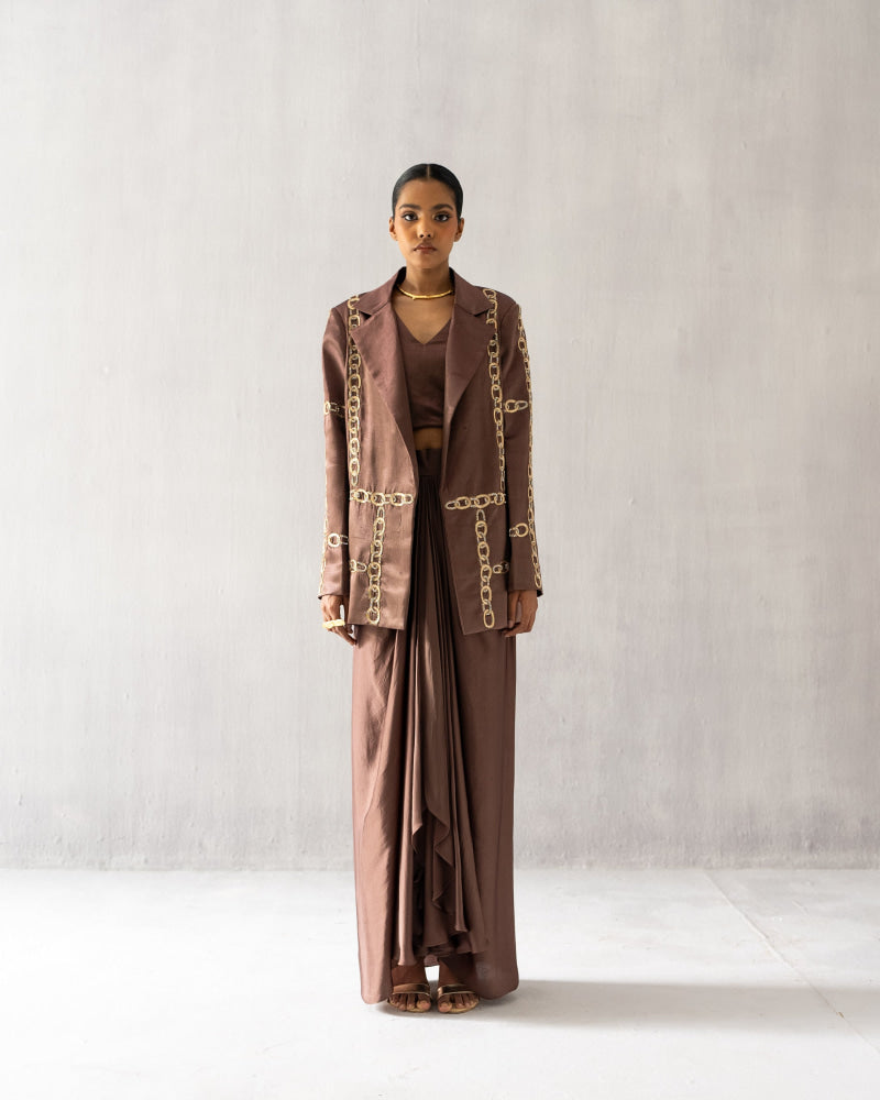 Brown Blazer with Skirt - Suit