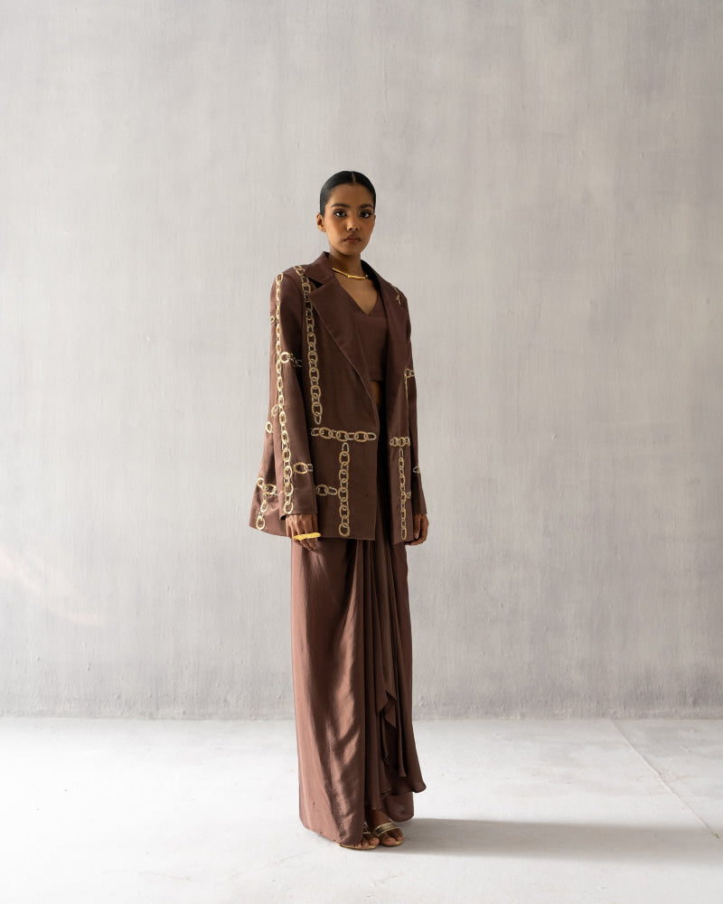 Brown Blazer with Skirt - Suit