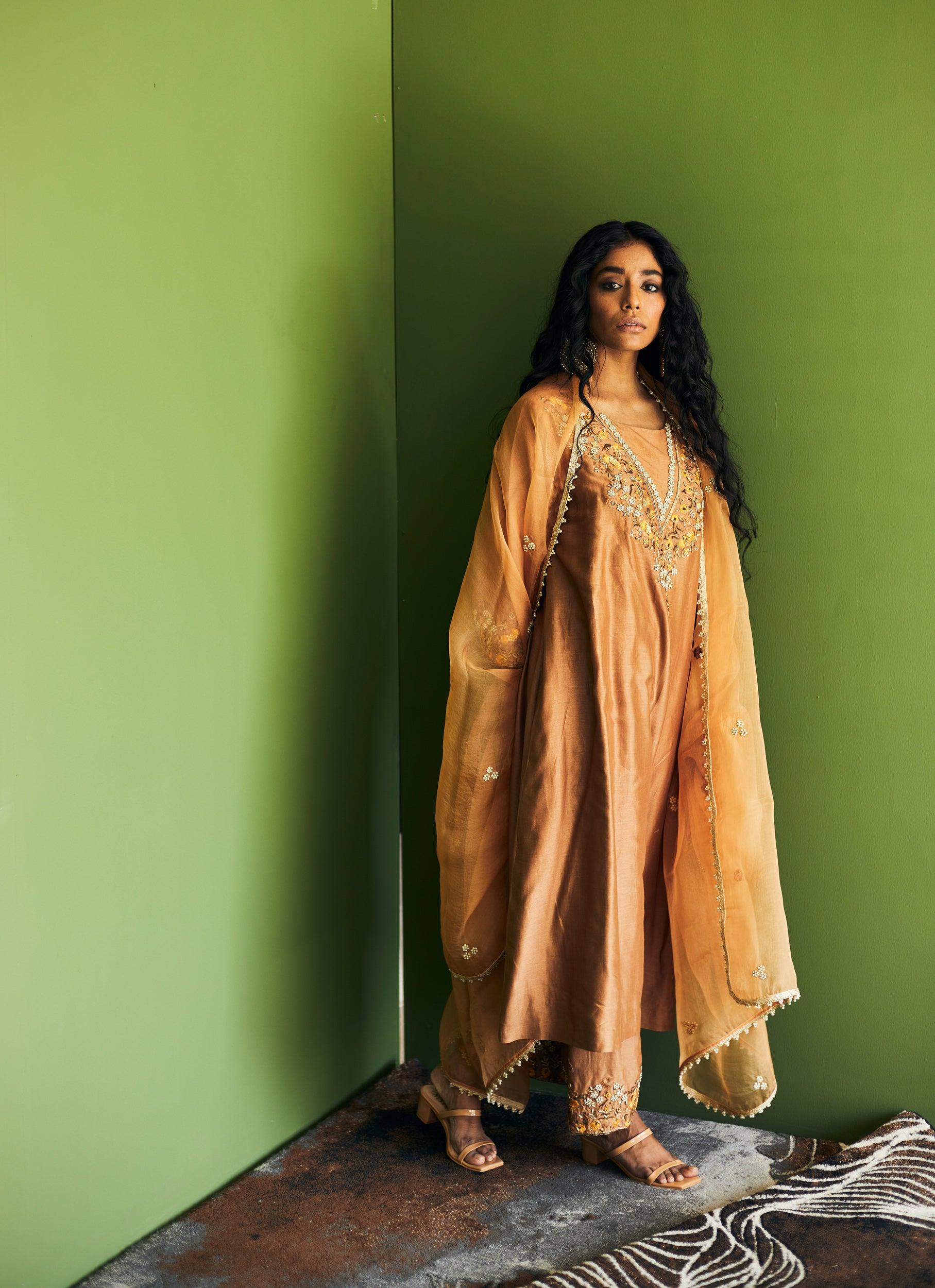 BROWN CHANDERI SUIT - Esha Arora