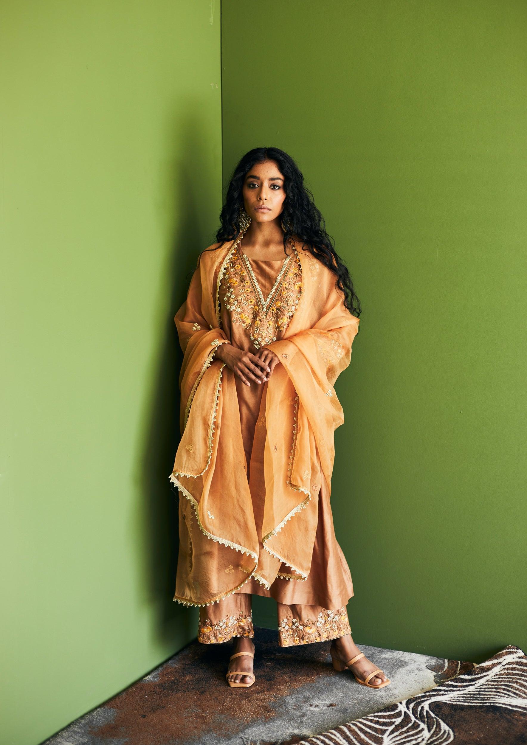 BROWN CHANDERI SUIT - Esha Arora