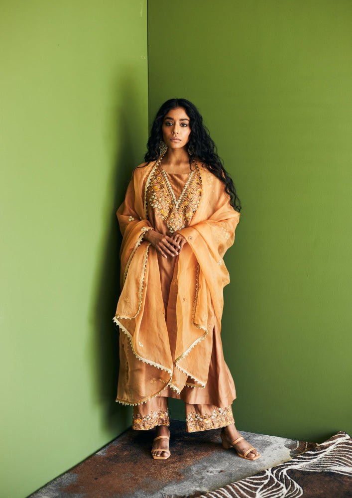 BROWN CHANDERI SUIT - Esha Arora