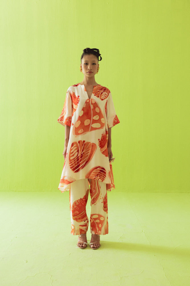 CREAM AND ORANGE KURTA SET - kurta set