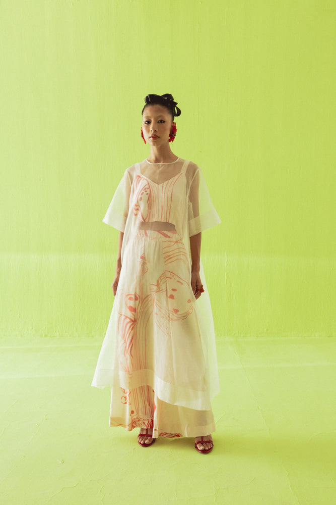CREAM COORD WITH SHEER OVERLAY - coord set
