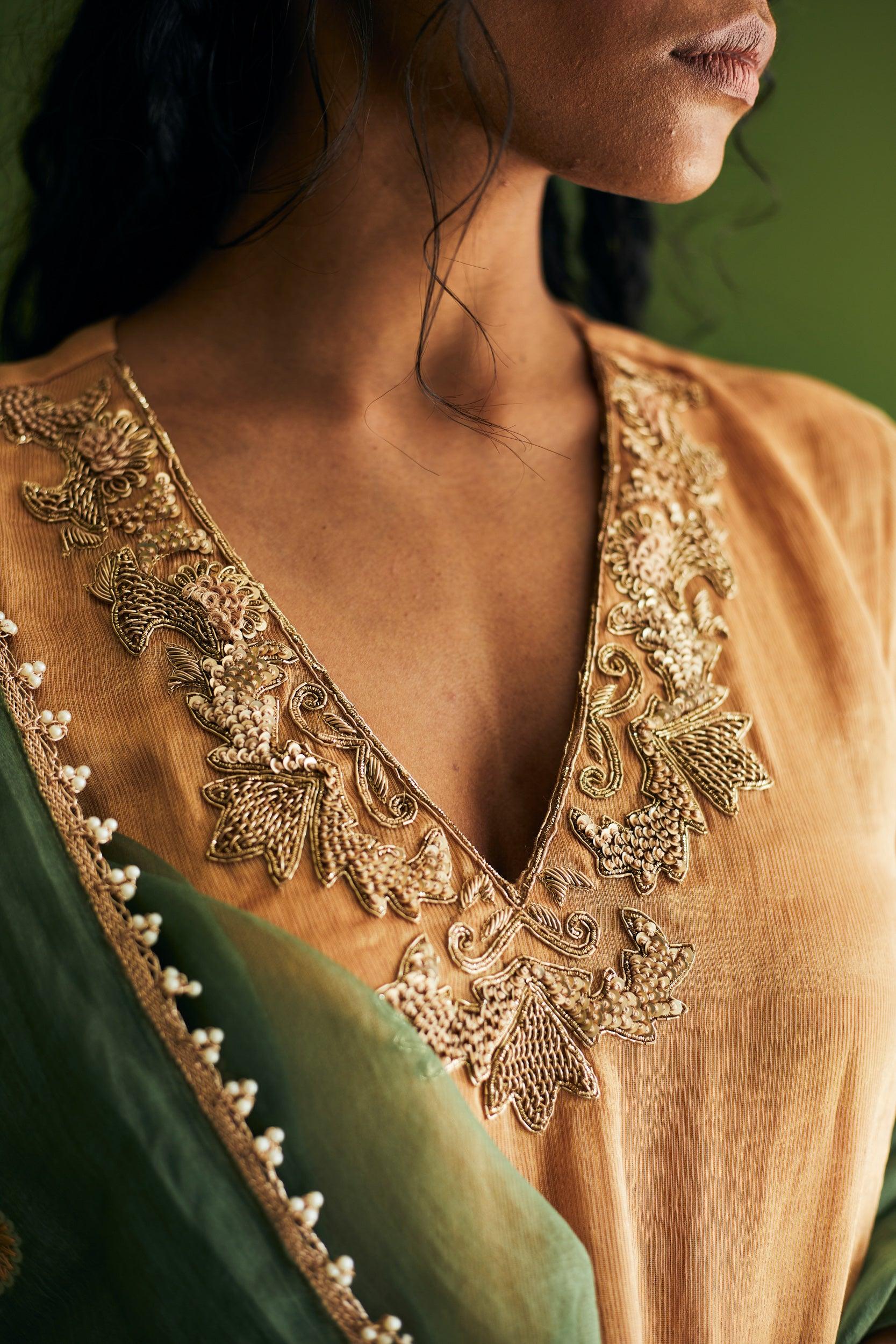 GOLD CHANDERI TISSUE SUIT - Esha Arora