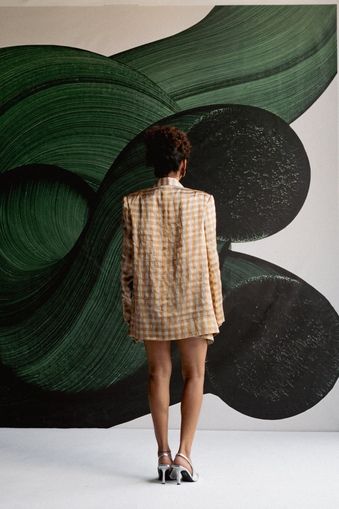 Gold Check Blazer Dress - blazer set