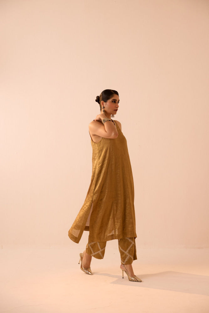 GOLD TISSUE KURTA SET - kurta set