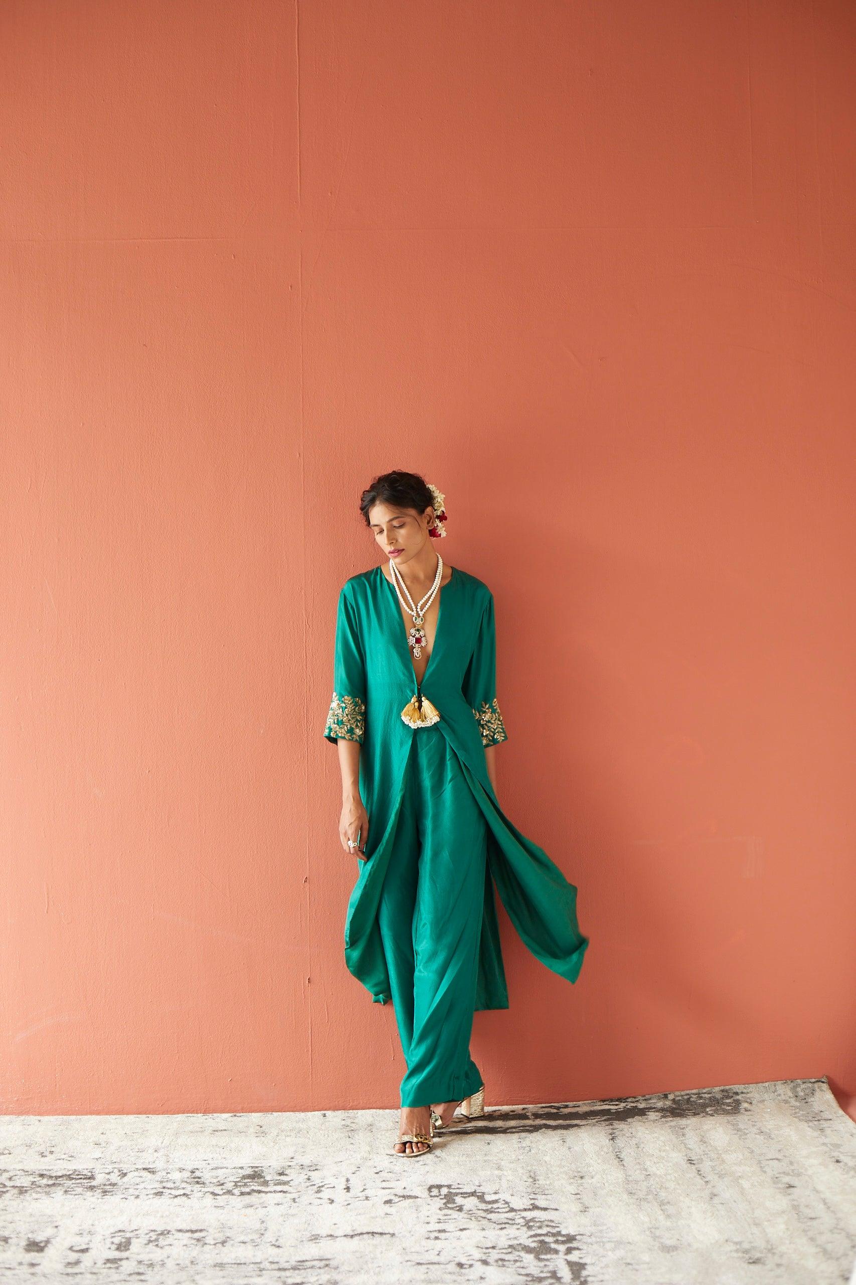 GREEN JACKET PANT - Esha Arora