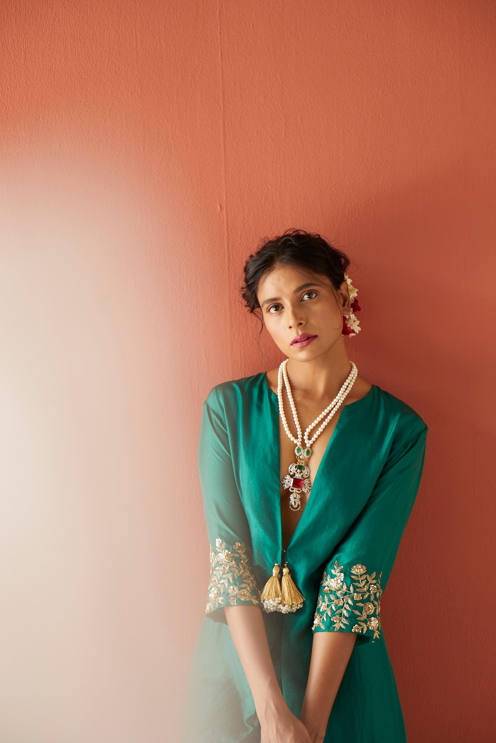 GREEN JACKET PANT - Esha Arora
