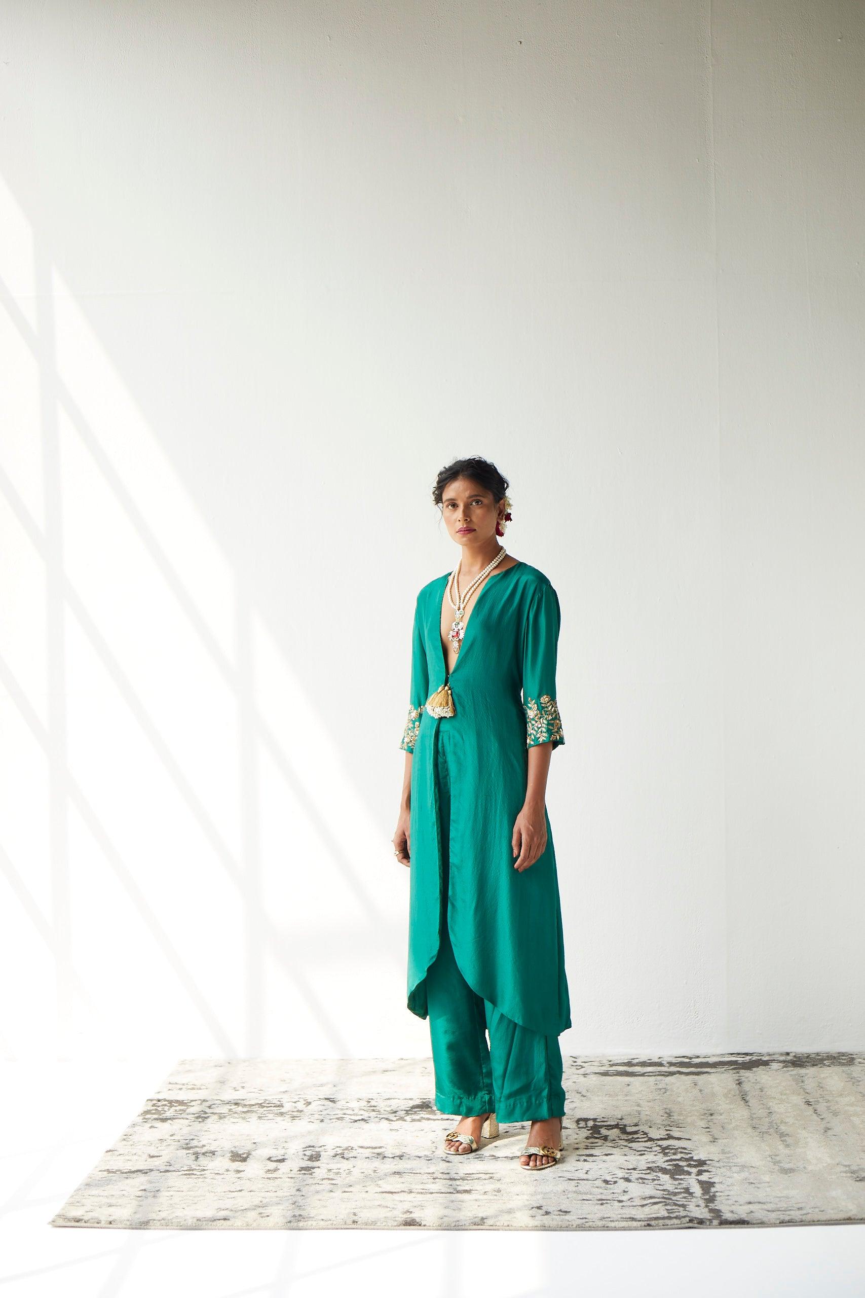 GREEN JACKET PANT - Esha Arora