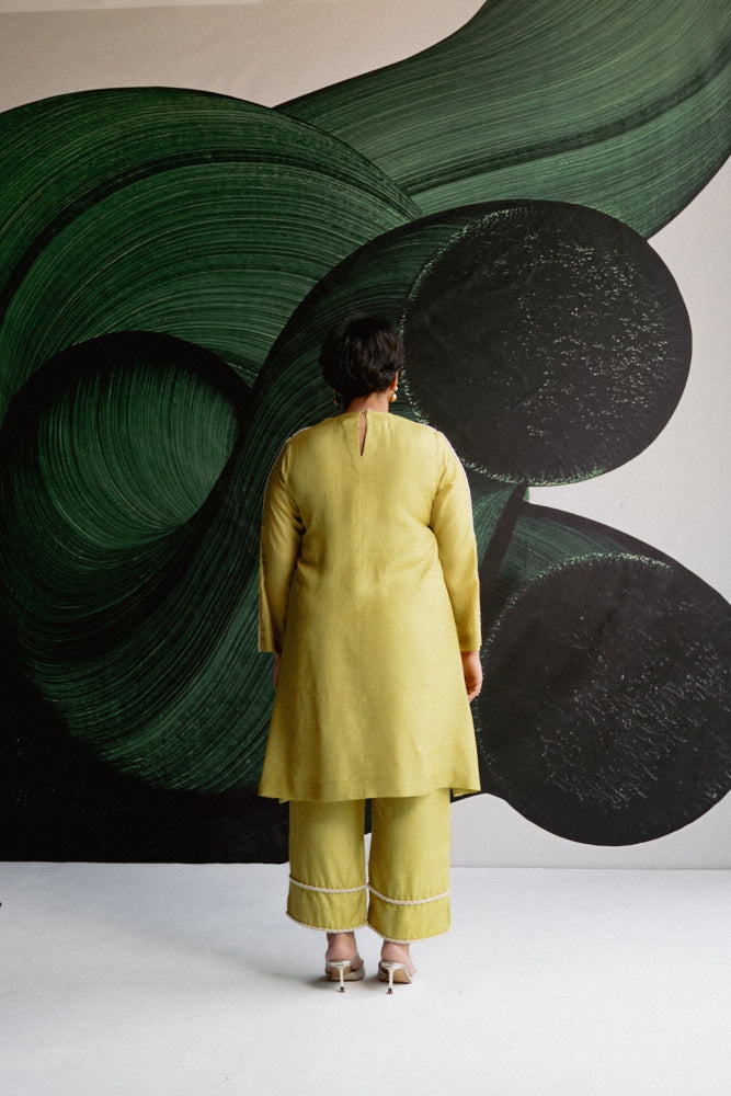 LIME GREEN A LINE COORD - kurta set