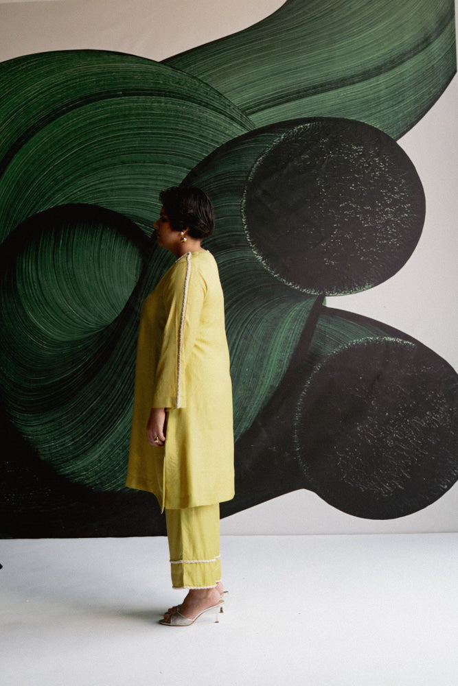 LIME GREEN A LINE COORD - kurta set