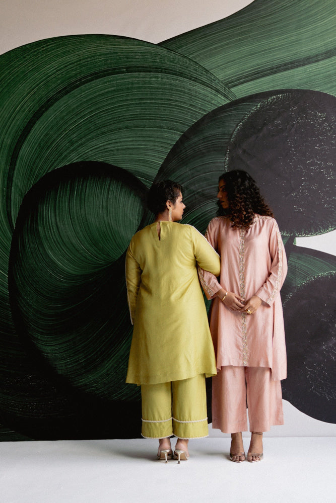LIME GREEN A LINE COORD - kurta set