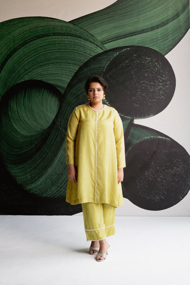 LIME GREEN A LINE COORD - kurta set