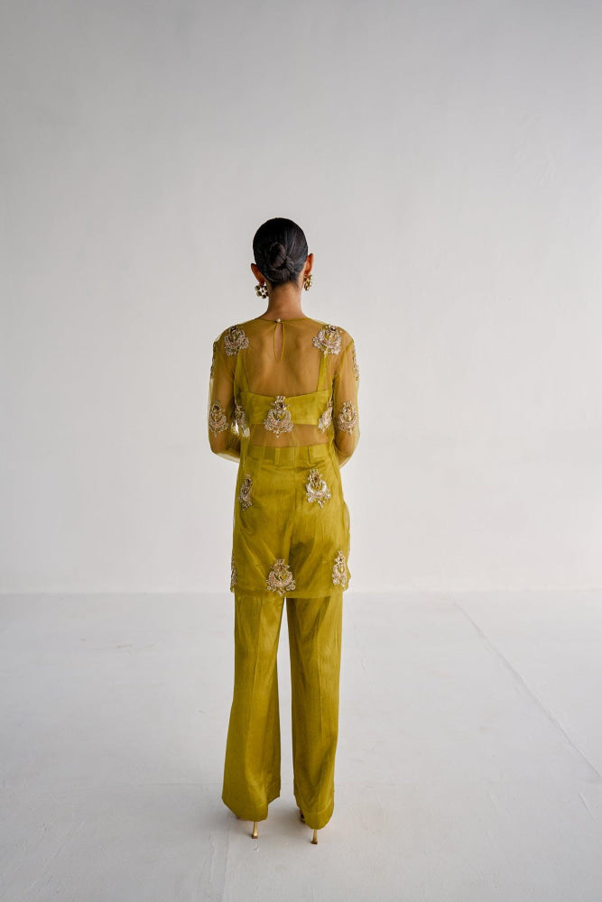 LIME GREEN NET SUIT - Esha Arora