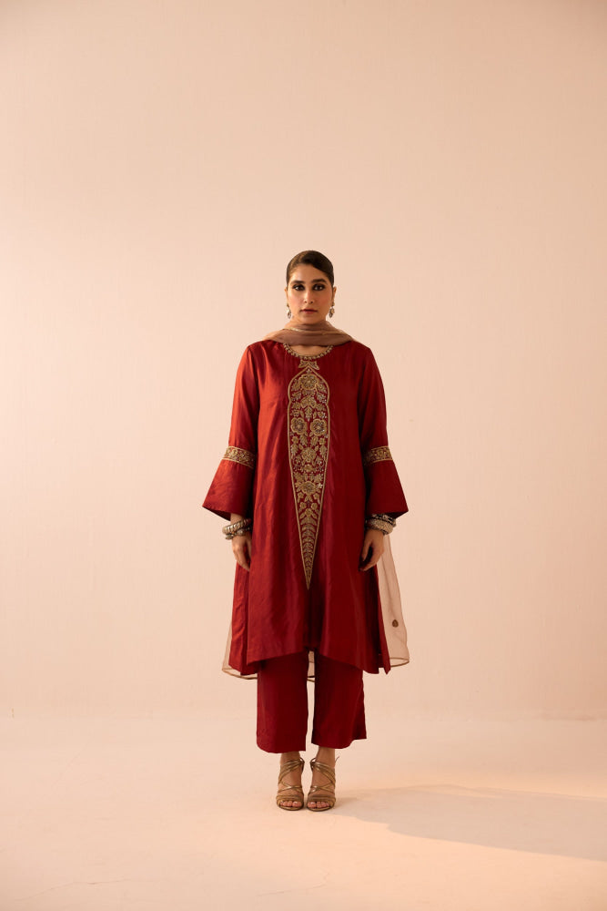 MAROON A LINE KURTA SET - kurta set