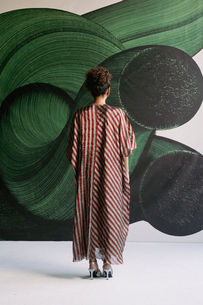 Maroon Stripes Kaftan - kurta set