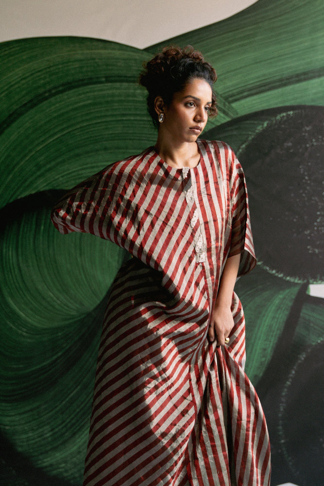 Maroon Stripes Kaftan - kurta set