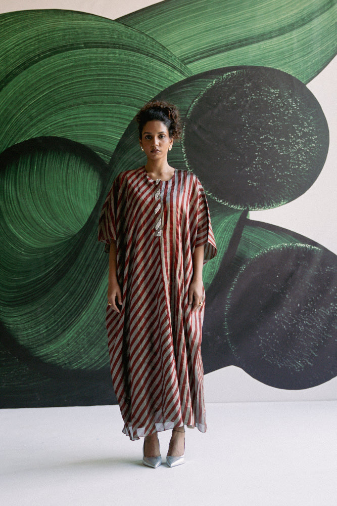 Maroon Stripes Kaftan - kurta set