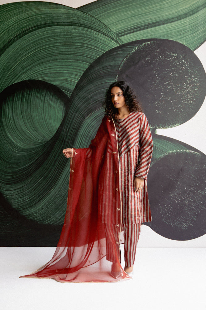 Maroon Stripes Kurta Set - kurta set