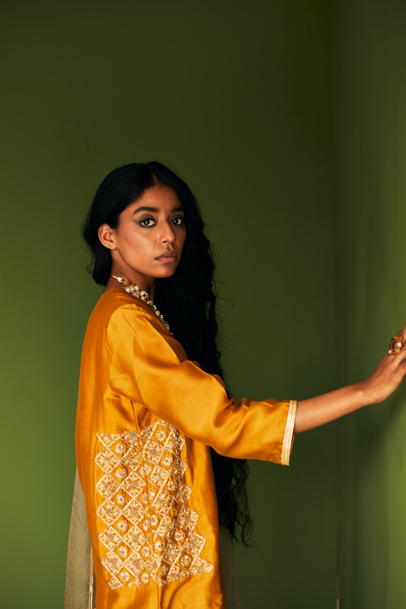 MUSTARD CHANDERI SUIT - Esha Arora