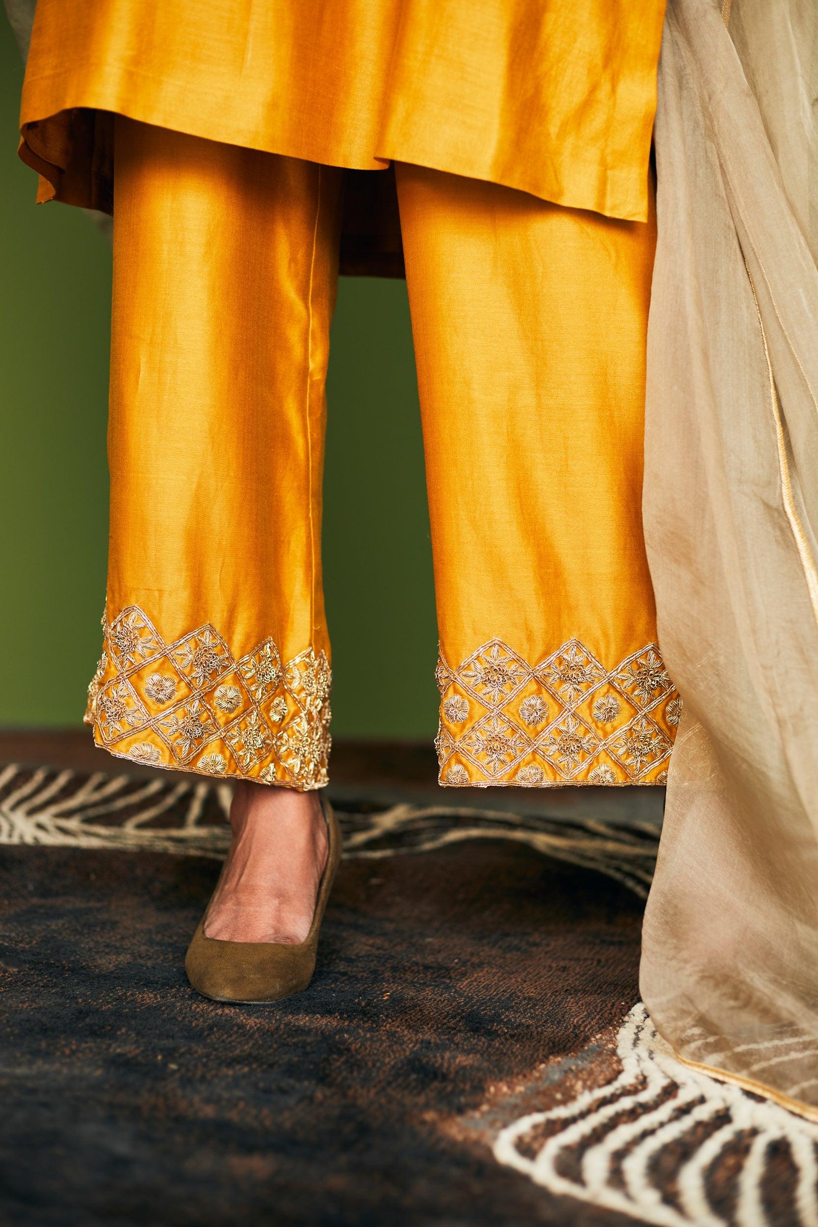 MUSTARD CHANDERI SUIT - Esha Arora