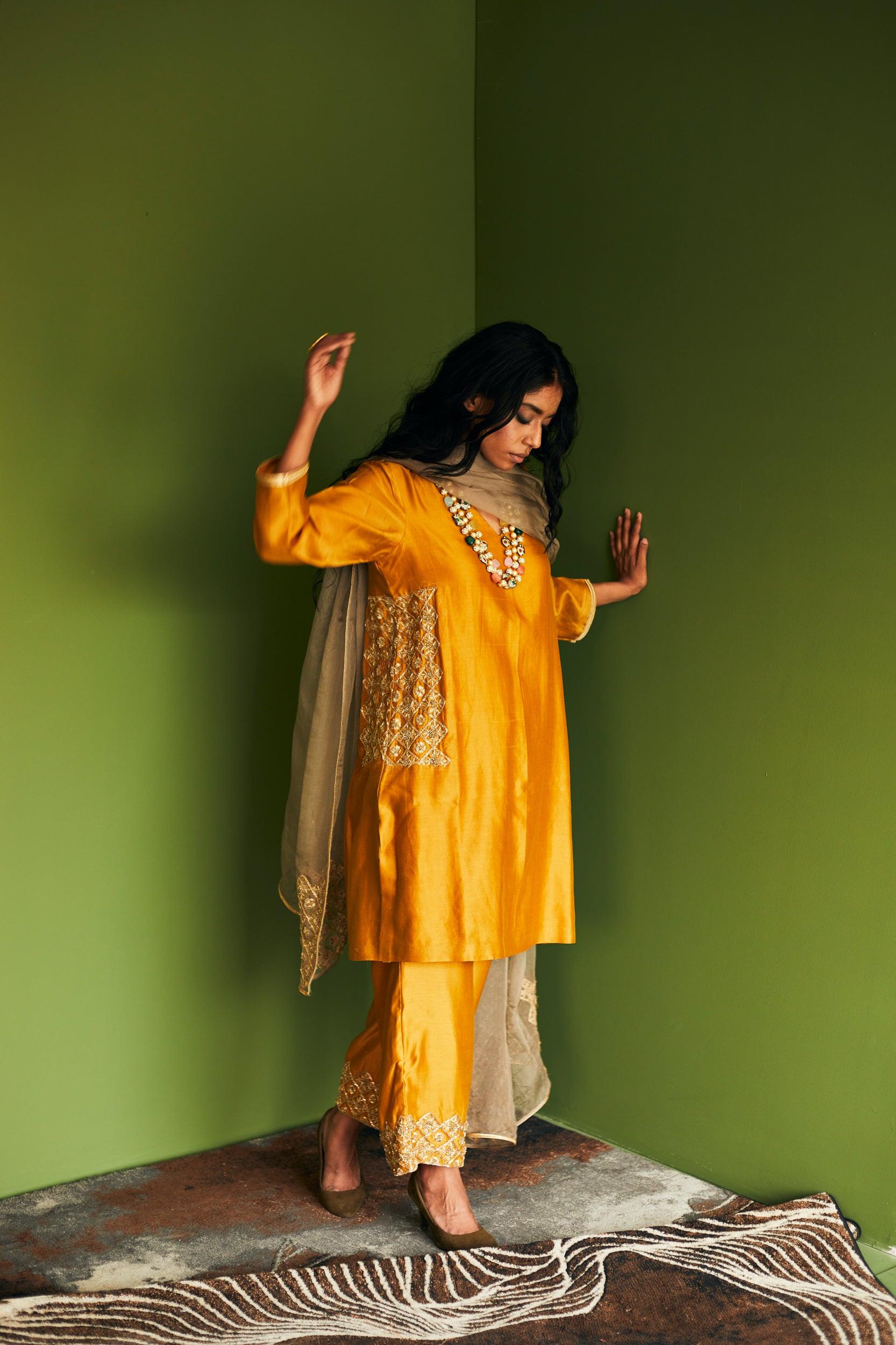 MUSTARD CHANDERI SUIT - Esha Arora